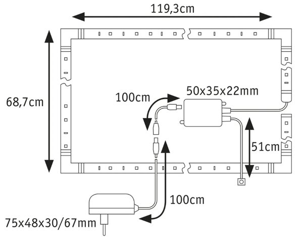 Paulmann 78875 MaxLED TV Comfort, sada RGBW LED pásku za televizi s úhlopříčkou 55" 20,5W, dálkové ovládání