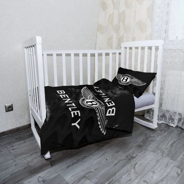 Sablio Mikroplyšové dětské povlečení do postýlky Logo Bentley Černý - 120x90 / 40x60