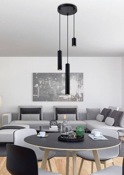 Černý závěsný lustr Tubo pro žárovku 3x GU10 s kulatou základnou - Candellux - LED lustry a svítidla > Kolekce svítidel > Kolekce svítidel TUBO