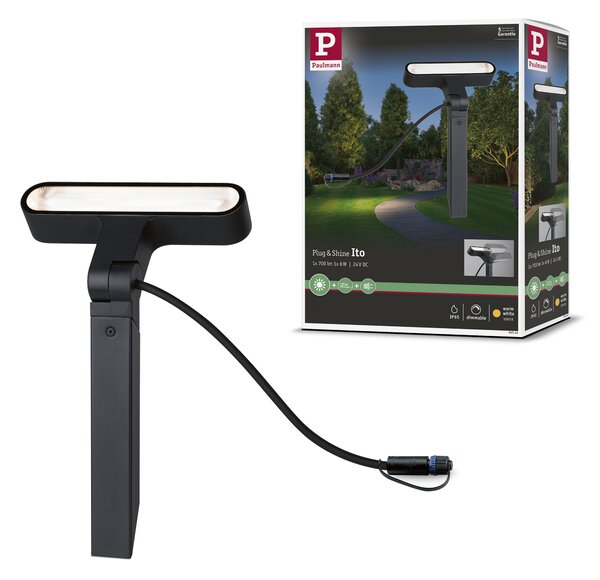 Paulmann 94544 Plug&Shine Ito Horizontal, zahradní spot s trnem 6W LED 3000K, antracit, výška 37cm, IP65