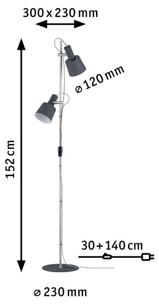 Paulmann 79690 Haldar, stojací lampa 2xE14, šedá/matný chrom, výška 152cm