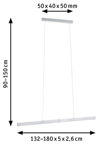 Paulmann 79815 Aptare ZigBee, hliníkové závěsné svítidlo LED 2x18W 2700K svítí nahoru/dolů, nastavitelná šířka 132-180cm