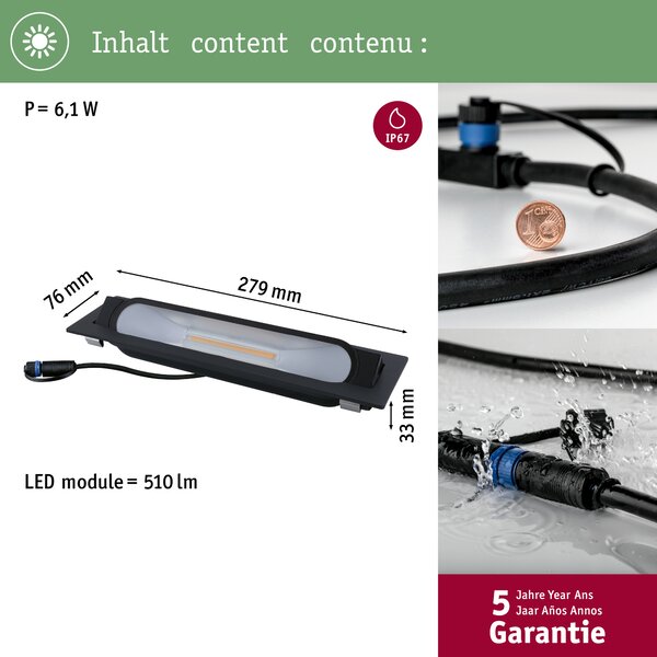 Paulmann 94668 Plug&Shine Ito Horizontal, zahradní reflektor s trnem 6,1W LED 3000K, antracit, délka 28cm, IP67
