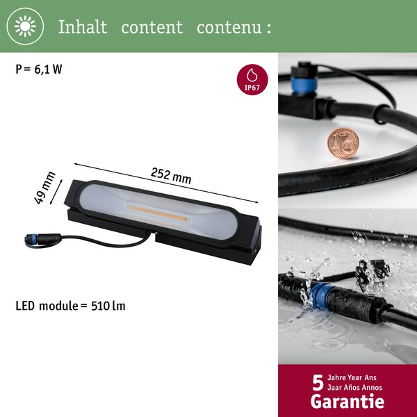 Paulmann 94667 Plug&Shine Ito Horizontal, zahradní reflektor s trnem 6,1W LED 3000K, antracit, délka 25cm, IP67