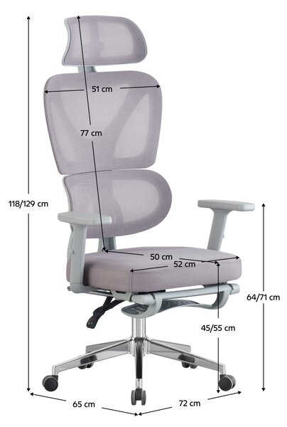 Ergonomická kancelářská židle SUPREME - šedá síťovina