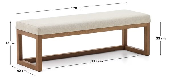 Kave Home Ořechová lavice Loya 128 cm s béžovým sedákem