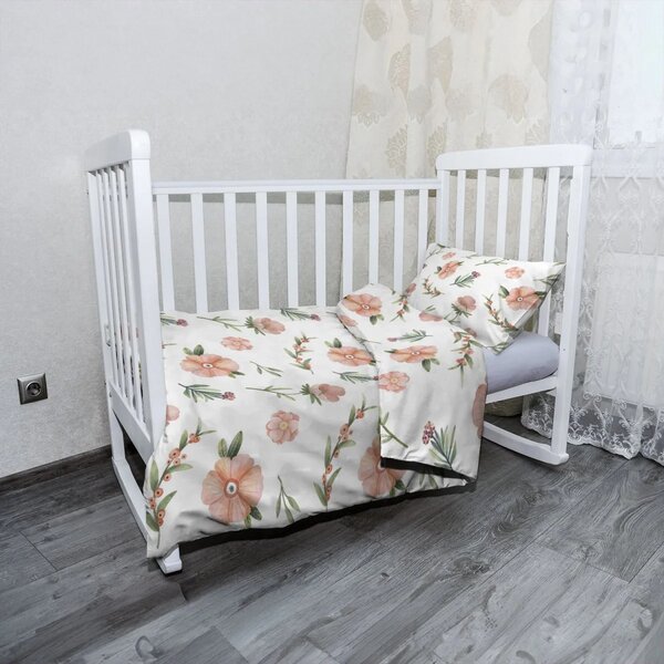 Sablio Dětské povlečení do postýlky Malované květy - 120x90 / 40x60
