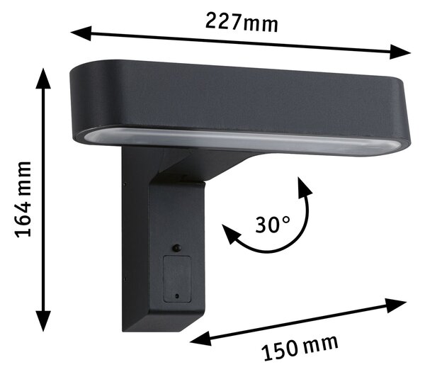 Paulmann 94548 Ito Horizontal, nástěnné svítidlo se senzorem, 6W LED 3000K, antracit, šířka 22,4cm, IP44