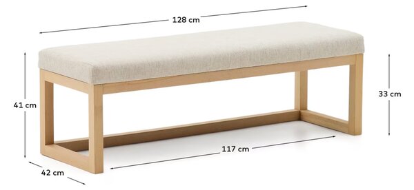 Kave Home Dřevěná lavice Loya 128 cm s béžovým sedákem