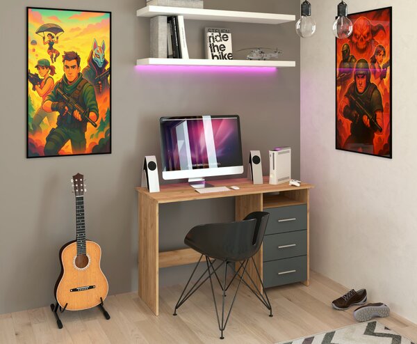 KONDELA PC stůl, dub artisan/grafit, LARISTOTE NEW