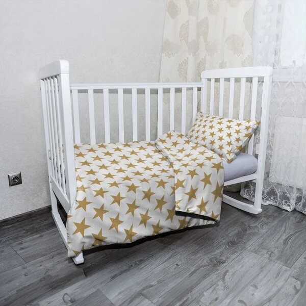 Sablio Mikroplyšové dětské povlečení do postýlky Zlaté hvězdy - 120x90 / 40x60