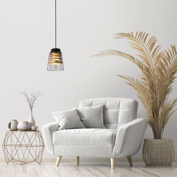Candellux Černo-zlatý závěsný lustr Fresno pro žárovku E27 31-78384