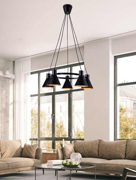 Candellux Černo-zlatý závěsný lustr More pro žárovku 5x E27 35-71163