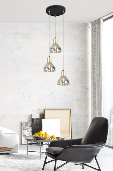 Candellux Černo-zlatý závěsný lustr Gregory pro žárovku 3x E14 s kulatou základnou 33-78995