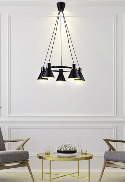 Candellux Černo-zlatý závěsný lustr More pro žárovku 5x E27 35-71163