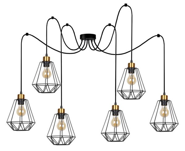 Candellux Černo-zlatý závěsný decentrální lustr Primo pro žárovku 6x E27 36-00316
