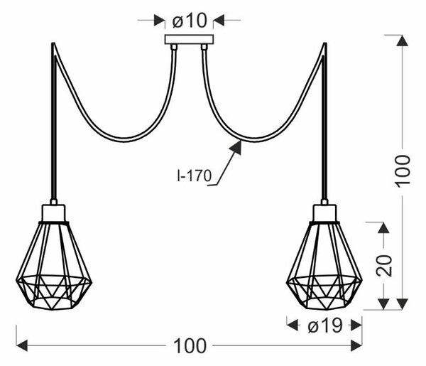 Candellux Černo-zlatý závěsný decentrální lustr Primo pro žárovku 2x E27 32-00286