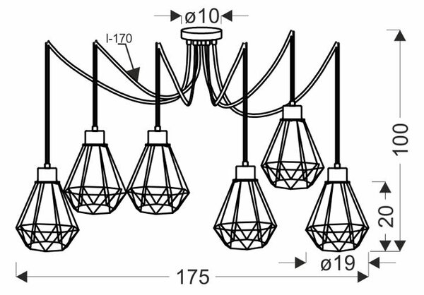 Candellux Černo-zlatý závěsný decentrální lustr Primo pro žárovku 6x E27 36-00316