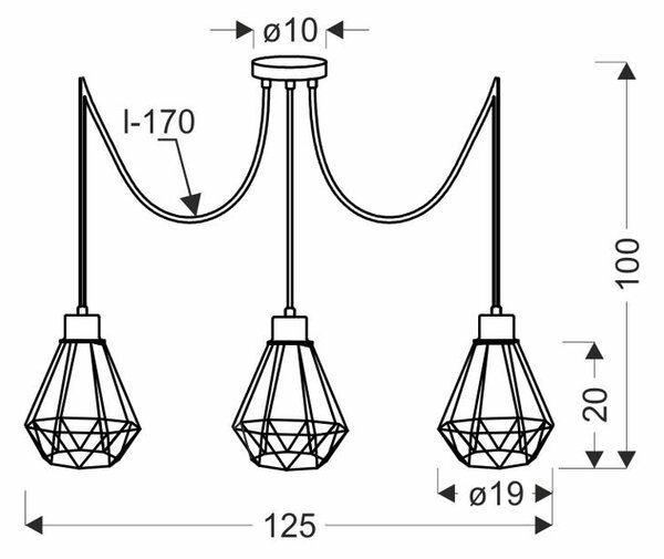 Candellux Černo-zlatý závěsný decentrální lustr Primo pro žárovku 3x E27 33-00293
