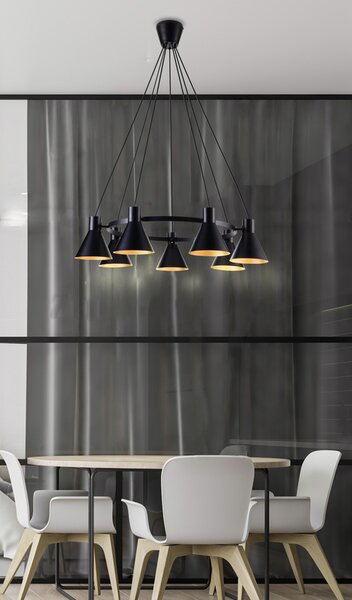 Candellux Černo-zlatý závěsný lustr More pro žárovku 7x E27 37-71170
