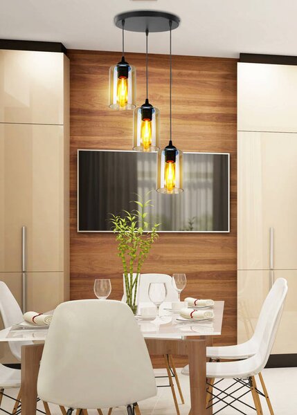 Candellux Černo-hnědý závěsný lustr Bistro pro žárovku 3x E27 s kulatou základnou 33-00576
