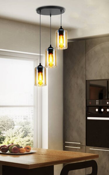 Candellux Černo-hnědý závěsný lustr Bistro pro žárovku 3x E27 s kulatou základnou 33-00576