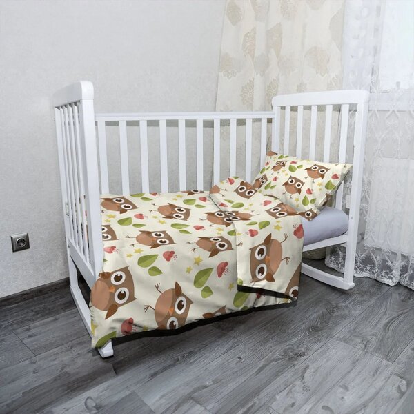 Sablio Mikroplyšové dětské povlečení do postýlky Sovy - 120x90 / 40x60