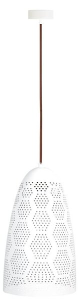 Candellux Bílý závěsný lustr Bene pro žárovku E27 se stínidlem ve tvaru kužele délky 330mm 31-70593