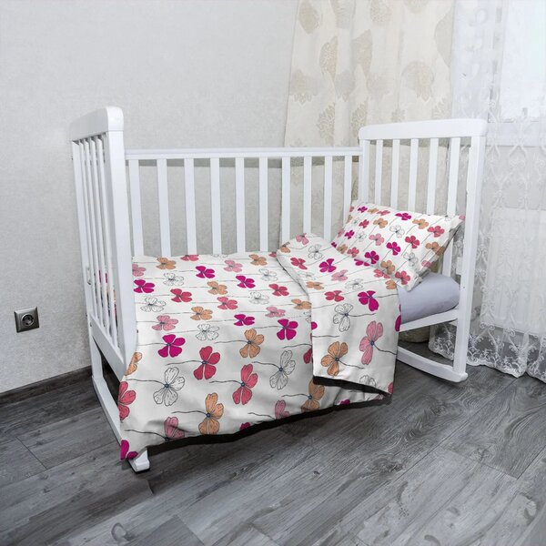 Sablio Mikroplyšové dětské povlečení do postýlky Růžové kvítí - 120x90 / 40x60