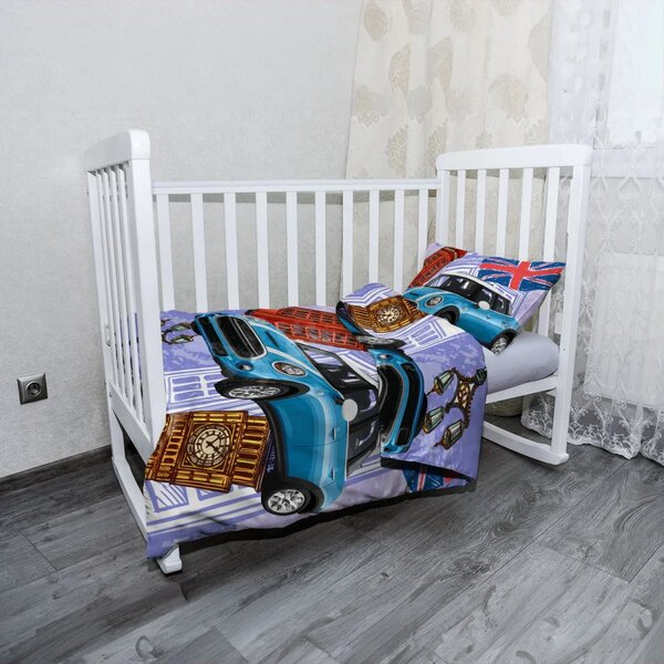 Sablio Mikroplyšové dětské povlečení do postýlky Mini sedan Londýn - 120x90 / 40x60