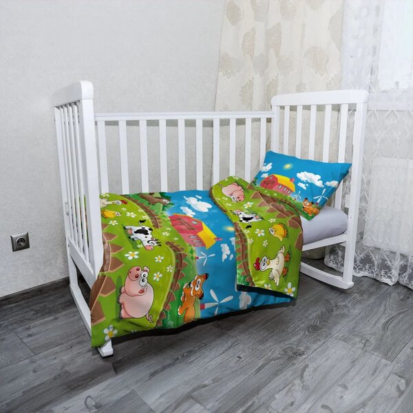Sablio Mikroplyšové dětské povlečení do postýlky Farma - 120x90 / 40x60