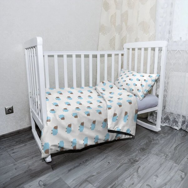 Sablio Mikroplyšové dětské povlečení do postýlky Modré ovce - 100x135 / 40x60