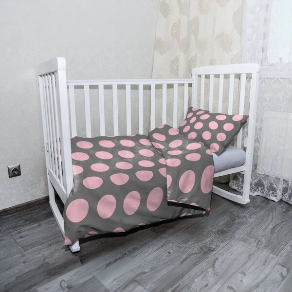 Sablio Mikroplyšové dětské povlečení do postýlky Velké růžové puntíky - 120x90 / 40x60