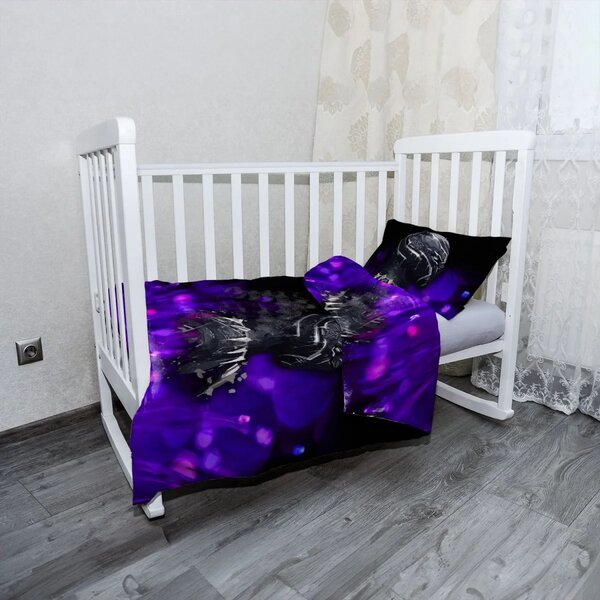 Sablio Mikroplyšové dětské povlečení do postýlky BLACK PANTHER Fialová luminescence - 120x90 / 40x60