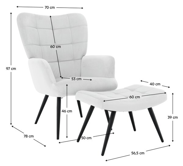 Křeslo s podnoží, světle šedá Velvet látka/černá, HABEN