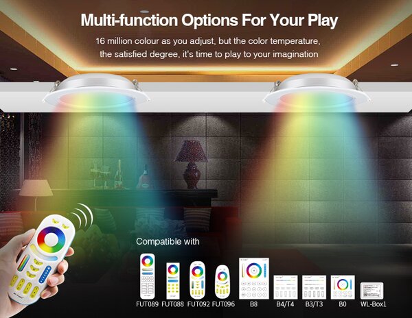 LED Solution Mi-Light MiBoxer RF Černý vestavný LED panel RGB+CCT 180mm 12W FUT066-B