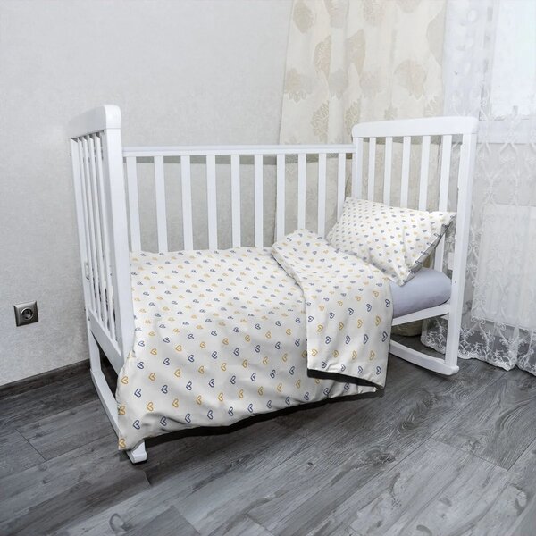 Sablio Mikroplyšové dětské povlečení do postýlky Malované srdce na bílé - 120x90 / 40x60