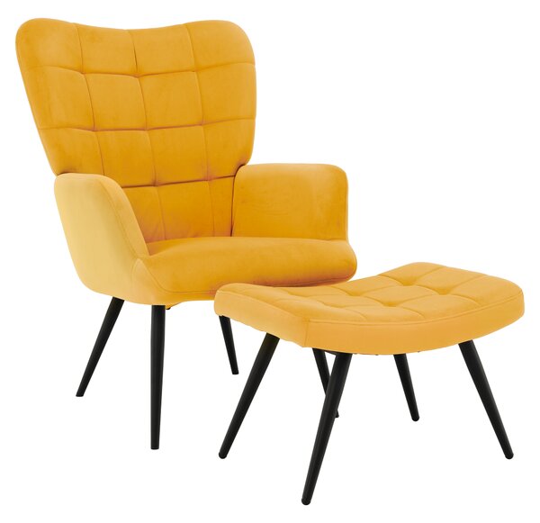 Křeslo s podnoží, žlutá Velvet látka/černá, HABEN