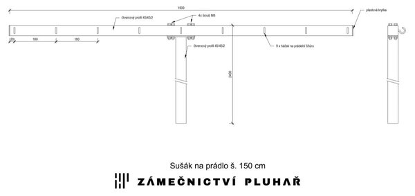 Sušák na prádlo š. 1,5 m typ S15