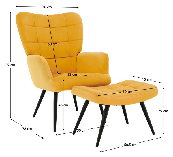 Křeslo s podnoží, žlutá Velvet látka/černá, HABEN