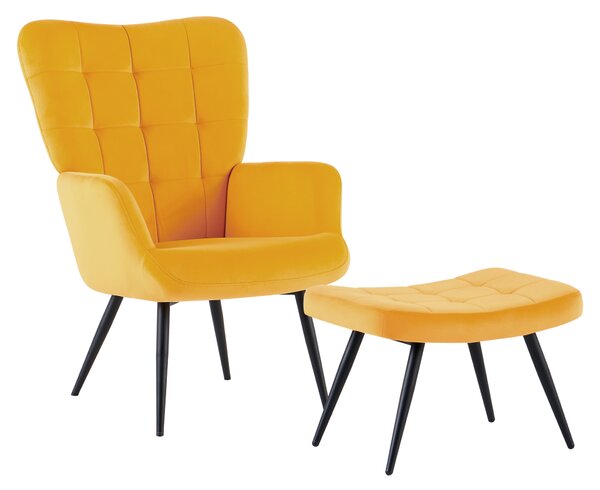 Křeslo s podnoží, žlutá Velvet látka/černá, HABEN