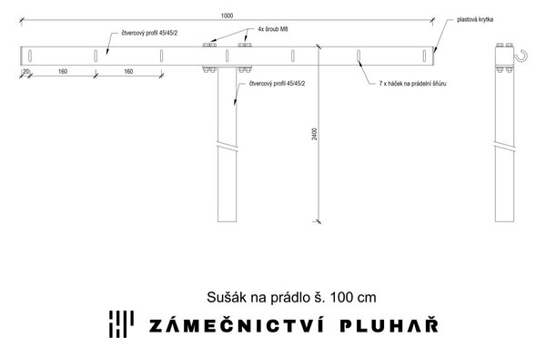 Sušák na prádlo š. 1,0 m typ S10