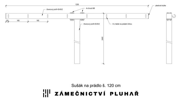 Sušák na prádlo š. 1,2 m typ S12