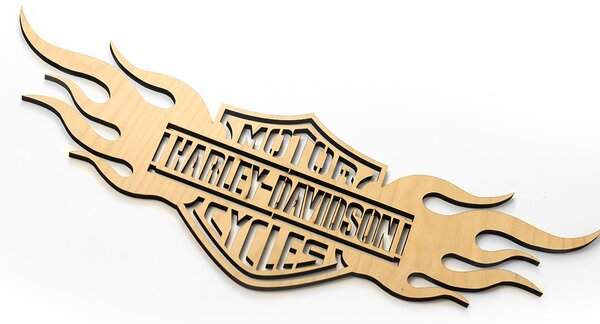 Dřevěná nástěnná dekorace Harley Davidson oheň