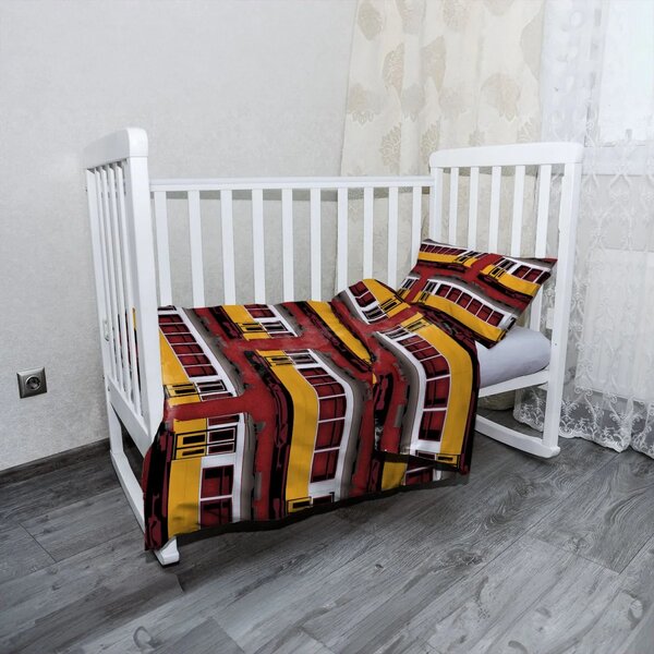 Sablio Mikroplyšové dětské povlečení do postýlky Lisabonské historické tramvaje Červený Pattern - 120x90 / 40x60
