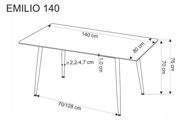 Jídelní stůl Emilo 140 (bílý mramor + černá) (pro 6 osob)