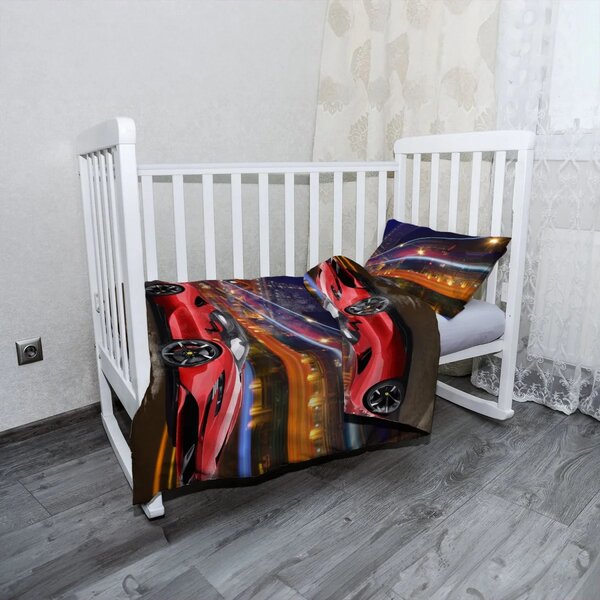 Sablio Mikroplyšové dětské povlečení do postýlky Ferrari na ulici - 120x90 / 40x60