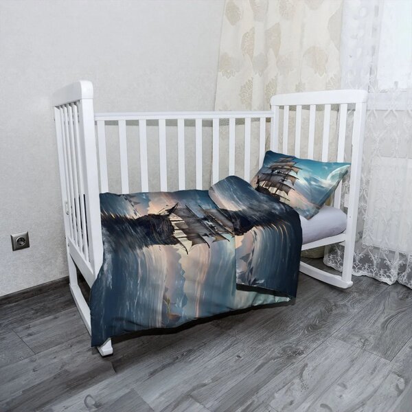 Sablio Mikroplyšové dětské povlečení do postýlky Plachetnice mezi skalami - 120x90 / 40x60