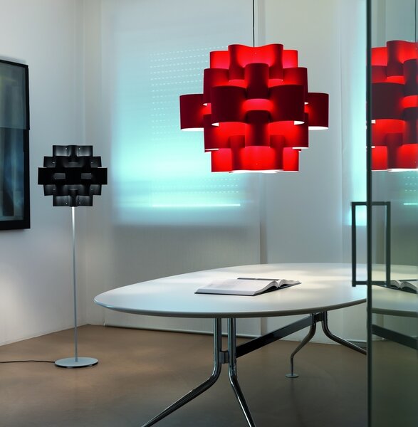 Quadrifoglio Group Sun, designové svítidlo z červeného textilu, 3x10W LED E27, průměr 75cm