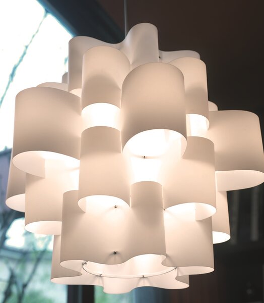 Quadrifoglio Group Sun, designové svítidlo z bílého textilu, 3x10W LED E27, průměr 75cm
